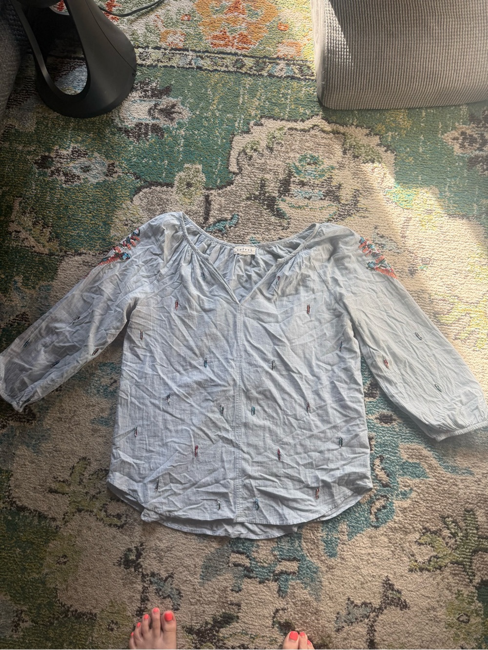 Velvet by Graham & Spencer Embroidered Beaded Boho Blouse Size Large